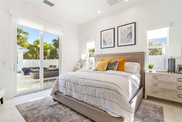 bedroom featuring access to outside