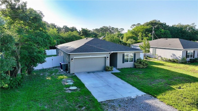 8646 102nd Ave, Vero Beach, FL 32967 - ranch-style home with driveway, an attached garage, stucco siding, and a shingled roof