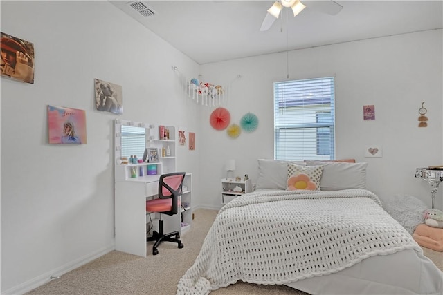 bedroom featuring carpet floors and ceiling fan