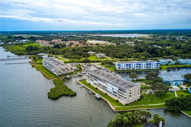 aerial view featuring a water view