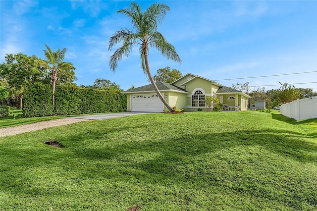 view of front of house featuring a garage and a front lawn