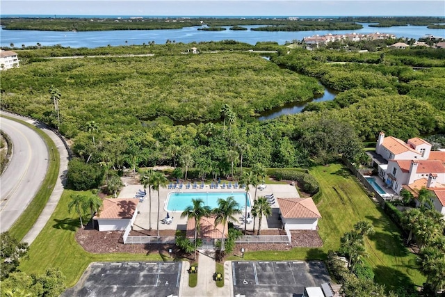 aerial view with a water view