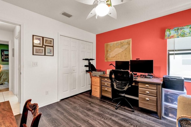 132 Keystone Dr, Sebastian, FL 32958 - home office with ceiling fan and wood finished floors