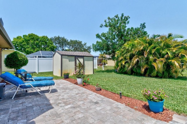 132 Keystone Dr, Sebastian, FL 32958 - view of patio / terrace featuring a storage unit and an outbuilding