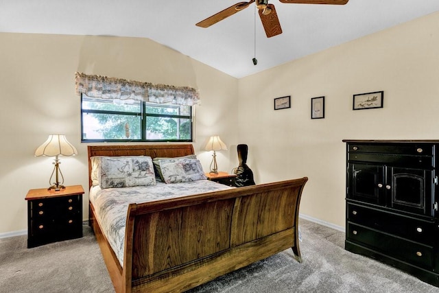132 Keystone Dr, Sebastian, FL 32958 - bedroom featuring carpet floors, lofted ceiling, baseboards, and a ceiling fan