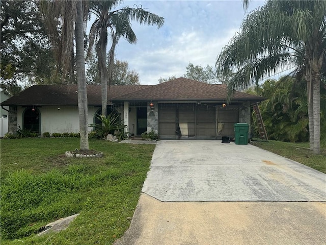 509 Breakwater Ter, Sebastian, FL 32958 - ranch-style home with an attached garage, a front yard, driveway, and a shingled roof