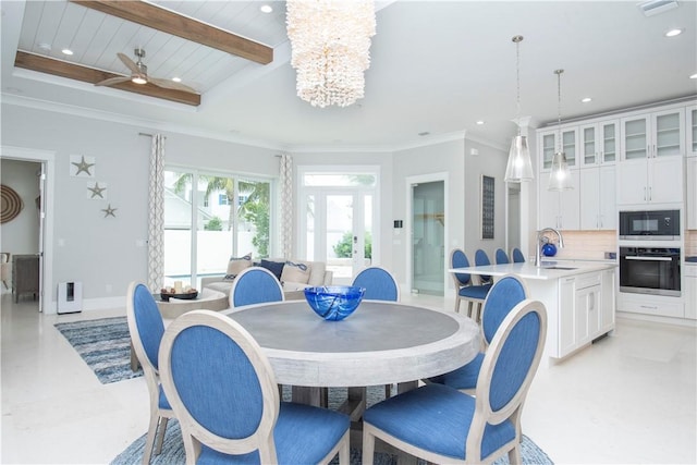 95 Strand Dr, Vero Beach, FL 32963 - dining space with recessed lighting, beam ceiling, ceiling fan, and a chandelier