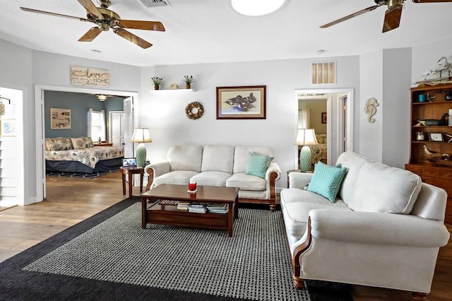 living room with hardwood / wood-style floors