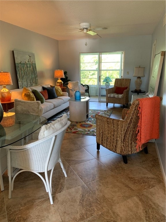 living room with ceiling fan