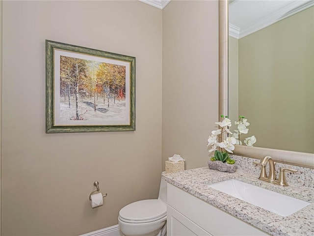 4836 Four Lakes Cir SW, Vero Beach, FL 32968 - half bath featuring ornamental molding, vanity, and toilet