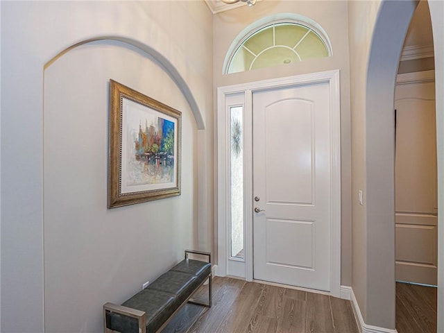 entryway with hardwood / wood-style flooring and a healthy amount of sunlight