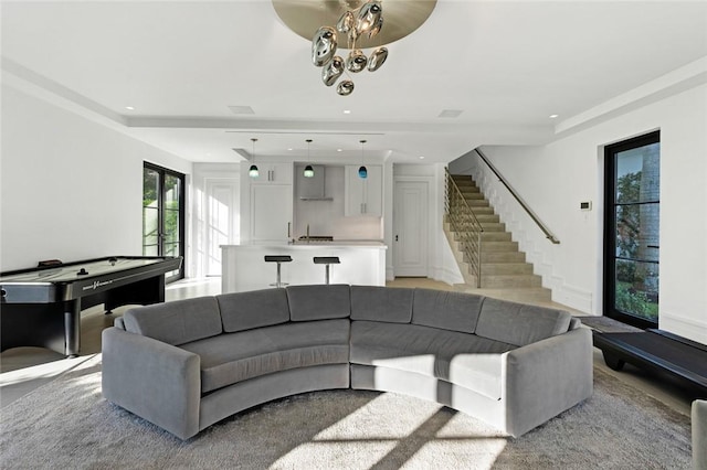 living room featuring sink and pool table