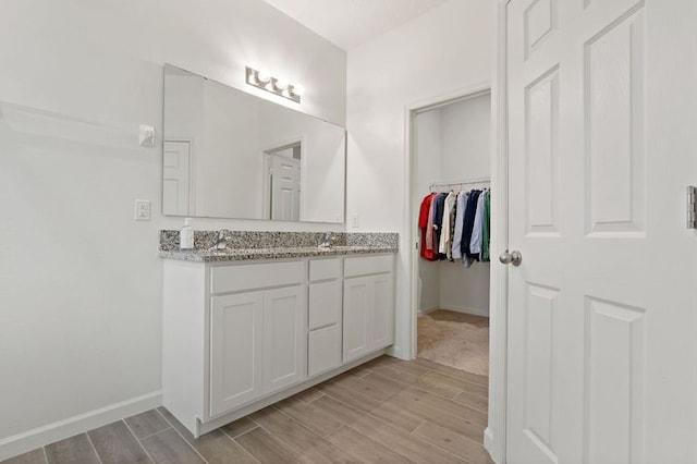 bathroom with wood-type flooring and vanity