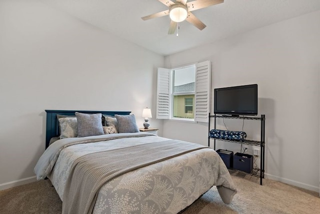 bedroom featuring carpet and ceiling fan