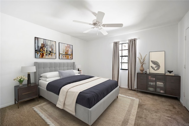 bedroom featuring carpet and ceiling fan