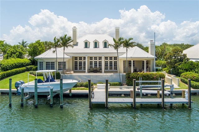 view of dock with a water view