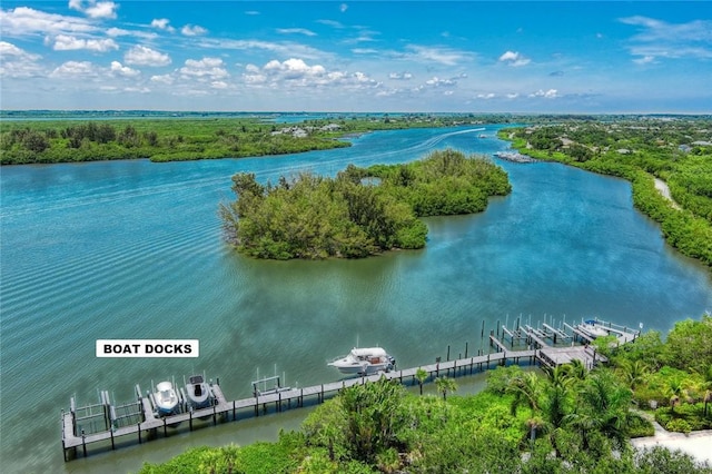 aerial view featuring a water view