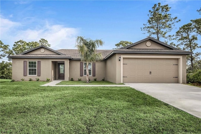 7860 97th Ave, Vero Beach, FL 32967 - single story home featuring stucco siding, driveway, an attached garage, a front yard, and roof with shingles