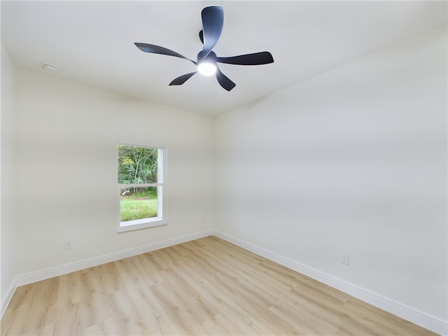 spare room featuring ceiling fan and light hardwood / wood-style flooring