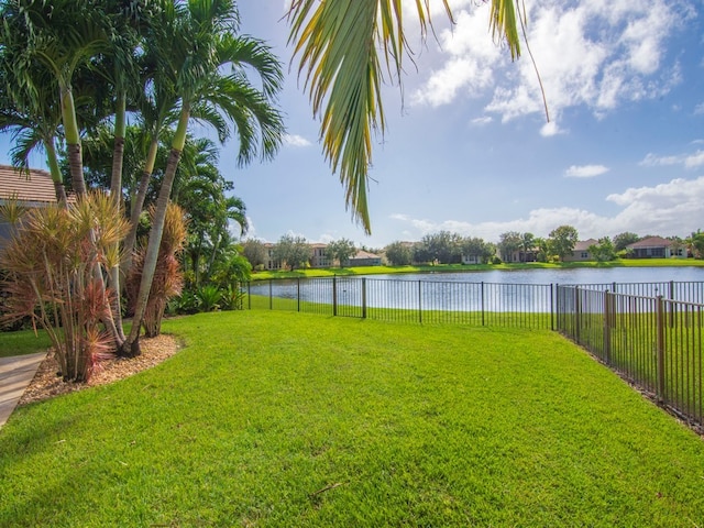 view of yard with a water view