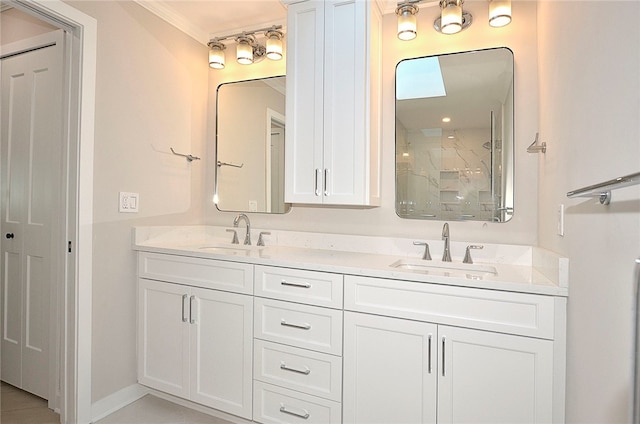 bathroom with a shower and vanity