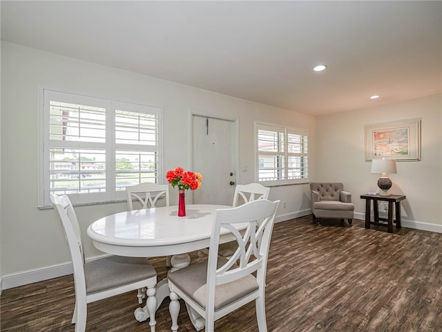 dining area with a healthy amount of sunlight and dark wood-type flooring