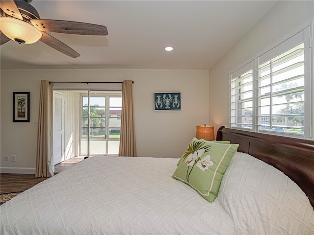 bedroom featuring ceiling fan and wood-type flooring