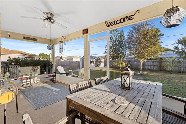 view of patio / terrace featuring ceiling fan