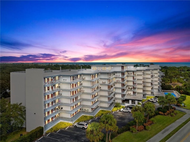 outdoor building at dusk with a water view