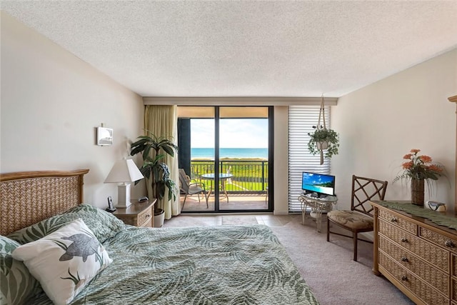 1480 Ocean Dr Unit 4C, Vero Beach, FL 32963 - bedroom featuring access to exterior, a textured ceiling, carpet floors, and expansive windows