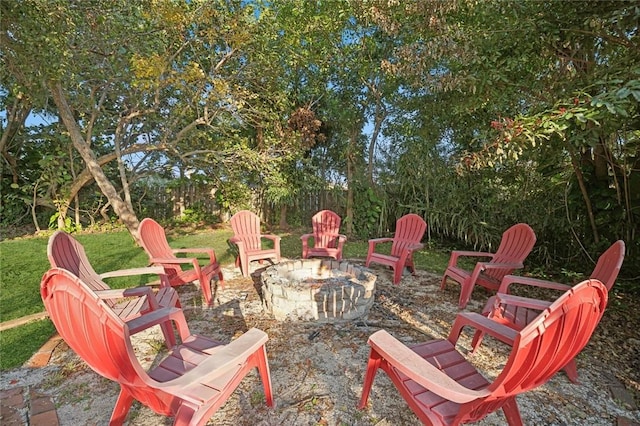 view of patio / terrace with a fire pit