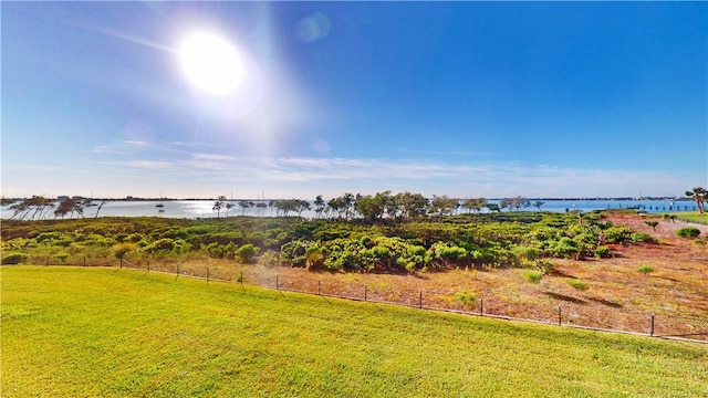 view of yard with a water view