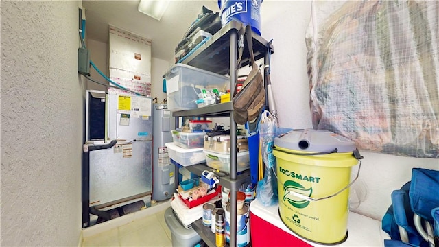 storage room featuring electric water heater