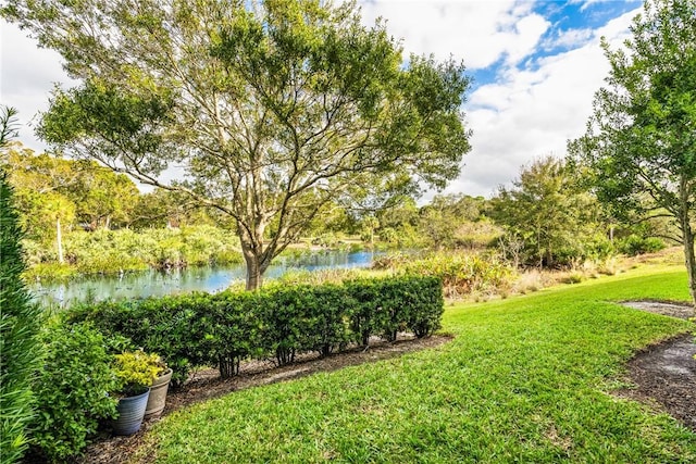 view of yard featuring a water view