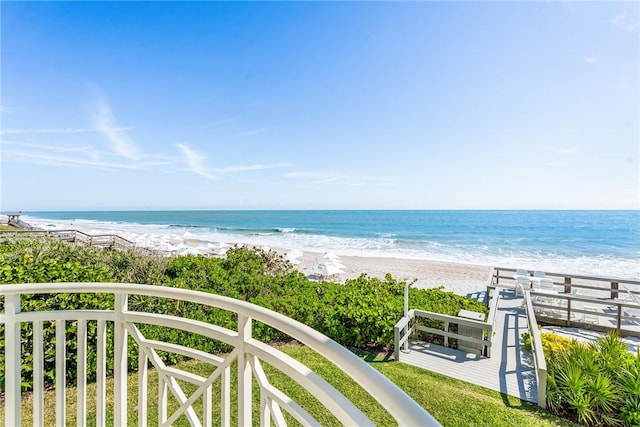 view of water feature featuring a beach view