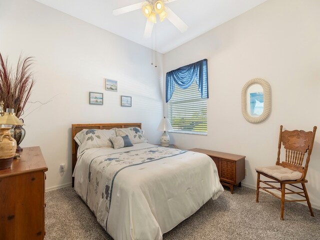 bedroom featuring carpet flooring and ceiling fan