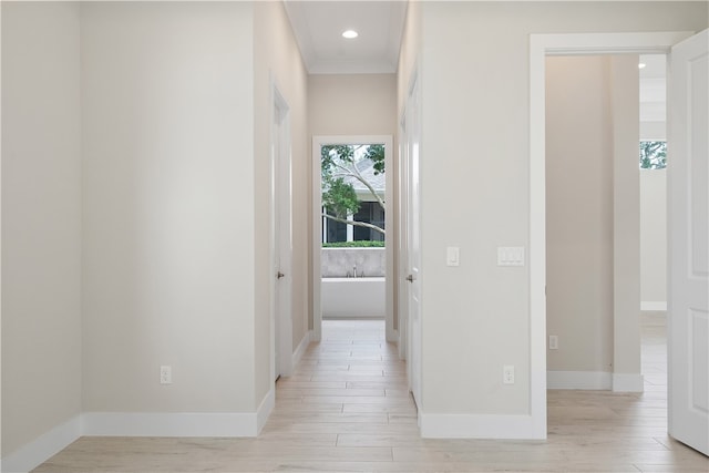 corridor with light hardwood / wood-style floors