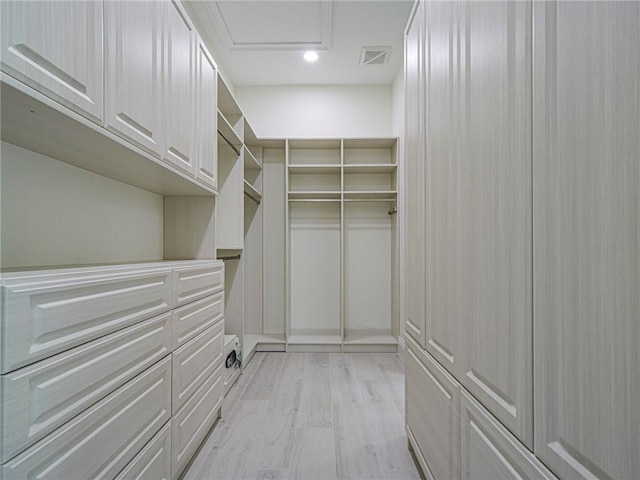 spacious closet with light hardwood / wood-style flooring