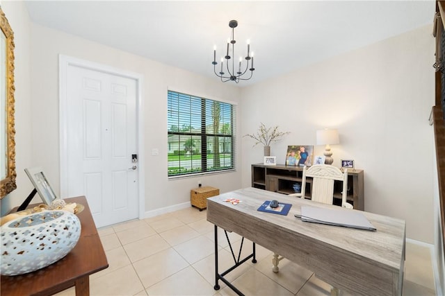 10134 W Villa Cir, Vero Beach, FL 32966 - home office featuring a chandelier, baseboards, and light tile patterned flooring
