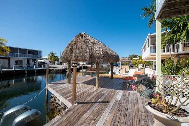 dock area with a water view