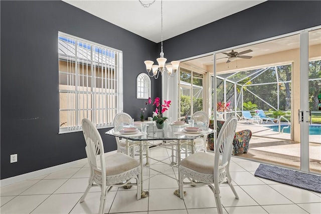 dining space featuring plenty of natural light and light tile patterned floors