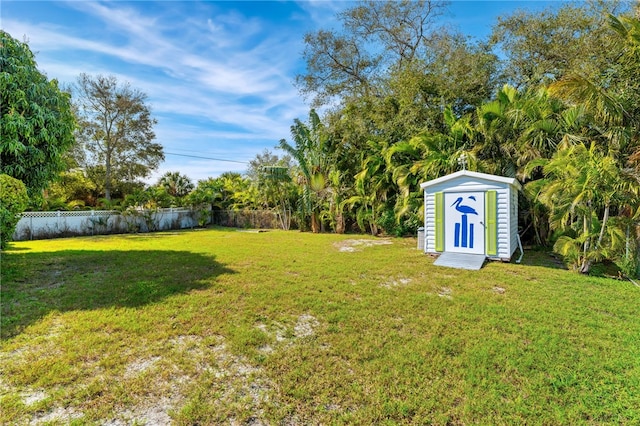 view of yard with a storage shed