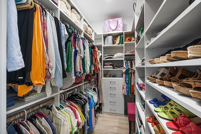 spacious closet featuring light hardwood / wood-style floors