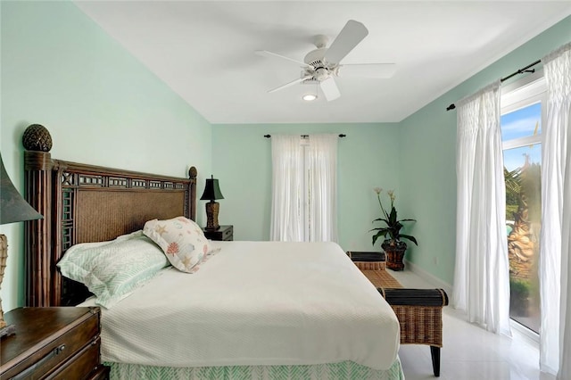 280 Seabreeze Ct, Vero Beach, FL 32963 - tiled bedroom with access to outside, a ceiling fan, and recessed lighting