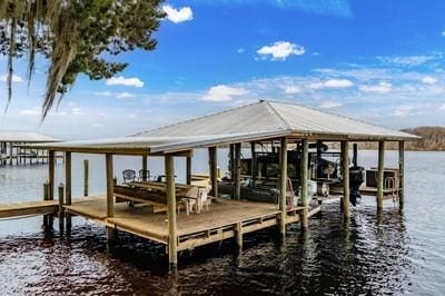 view of dock with a water view