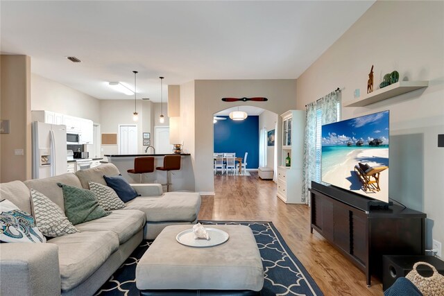 living room with light wood-type flooring