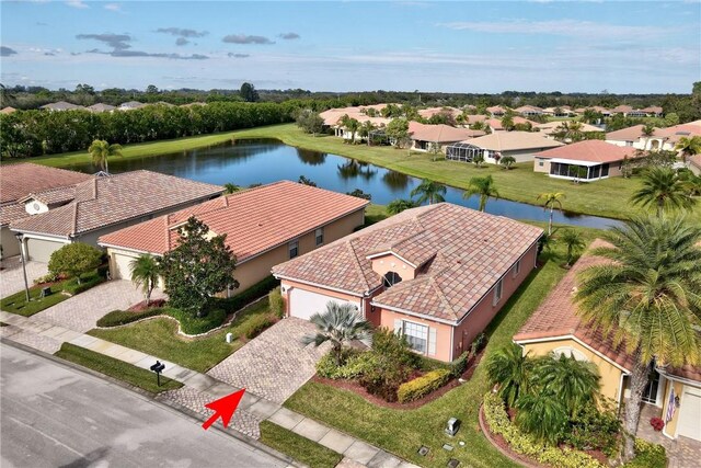 aerial view with a water view