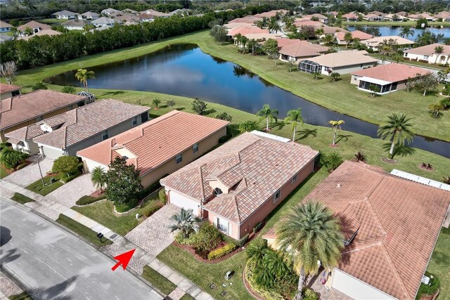 aerial view with a water view