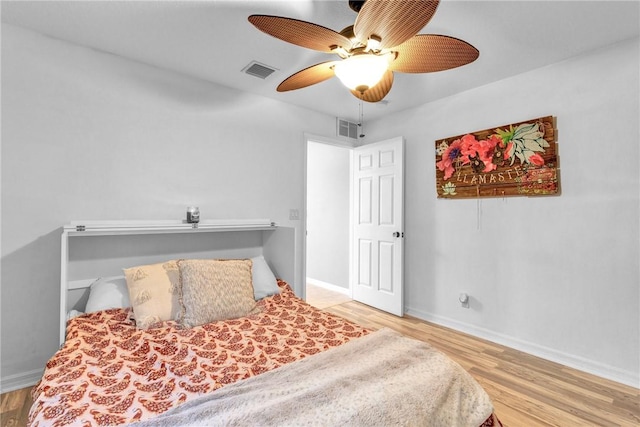 bedroom featuring ceiling fan and wood-type flooring