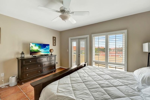 5060 Harmony Cir Unit 307, Vero Beach, FL 32967 - bedroom with access to outside, baseboards, ceiling fan, and light tile patterned floors